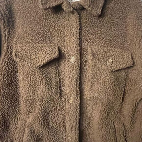 American Eagle Teddy‎ Bear Oversized Sherpa Fleece Jacket M Taupe Brown - Picture 3 of 9